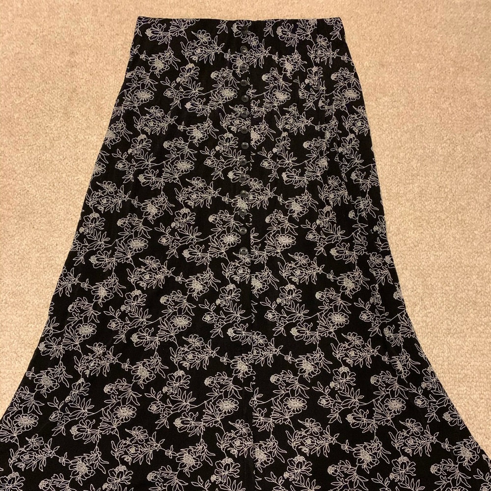 Vintage Black and White Floral Maxi Skirt